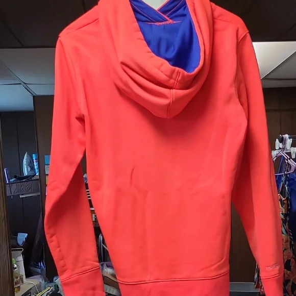 Under Armour Vibrant Pink/ Orange Hoodie with Blue Logo - Picture 4 of 4